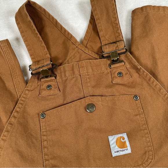 Carhartt bib overalls Work tan brown duck 14 kids boys ox8603-b pants coverall - Picture 4 of 10